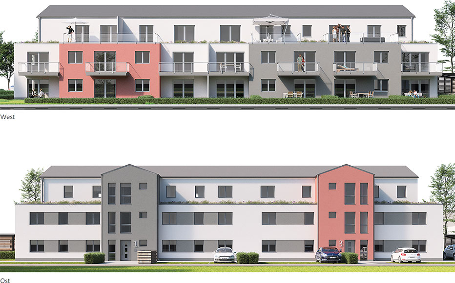 Mehrfamilienhaus in Lindhorst. Seitenansicht: Ost und West.