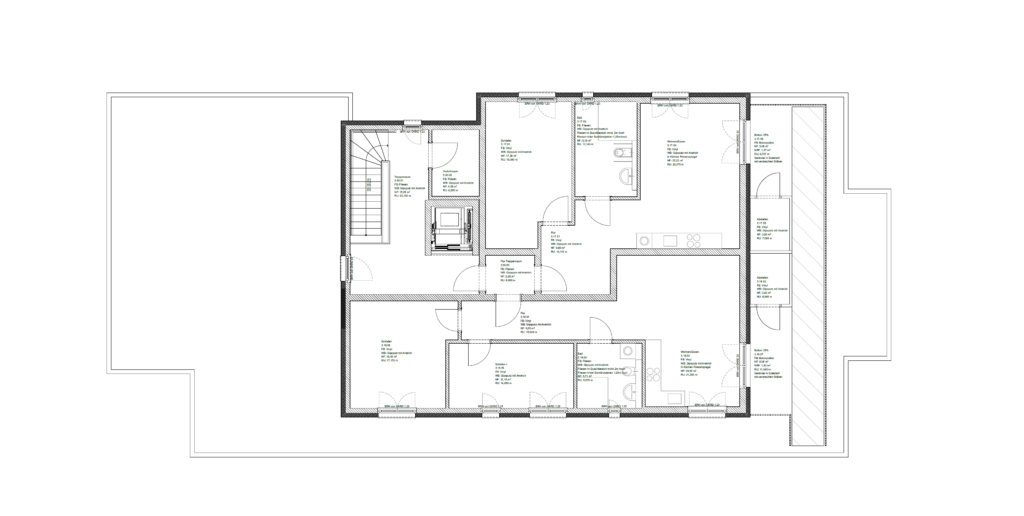 Grundriss des dritten Obergeschosses im Mehrfamilienhaus Lehrte-Hämelerwald mit 2- und 3-Zimmer-Wohnungen, Balkonen und barrierearmem Aufzugszugang – geförderter Wohnungsbau Region Hannover